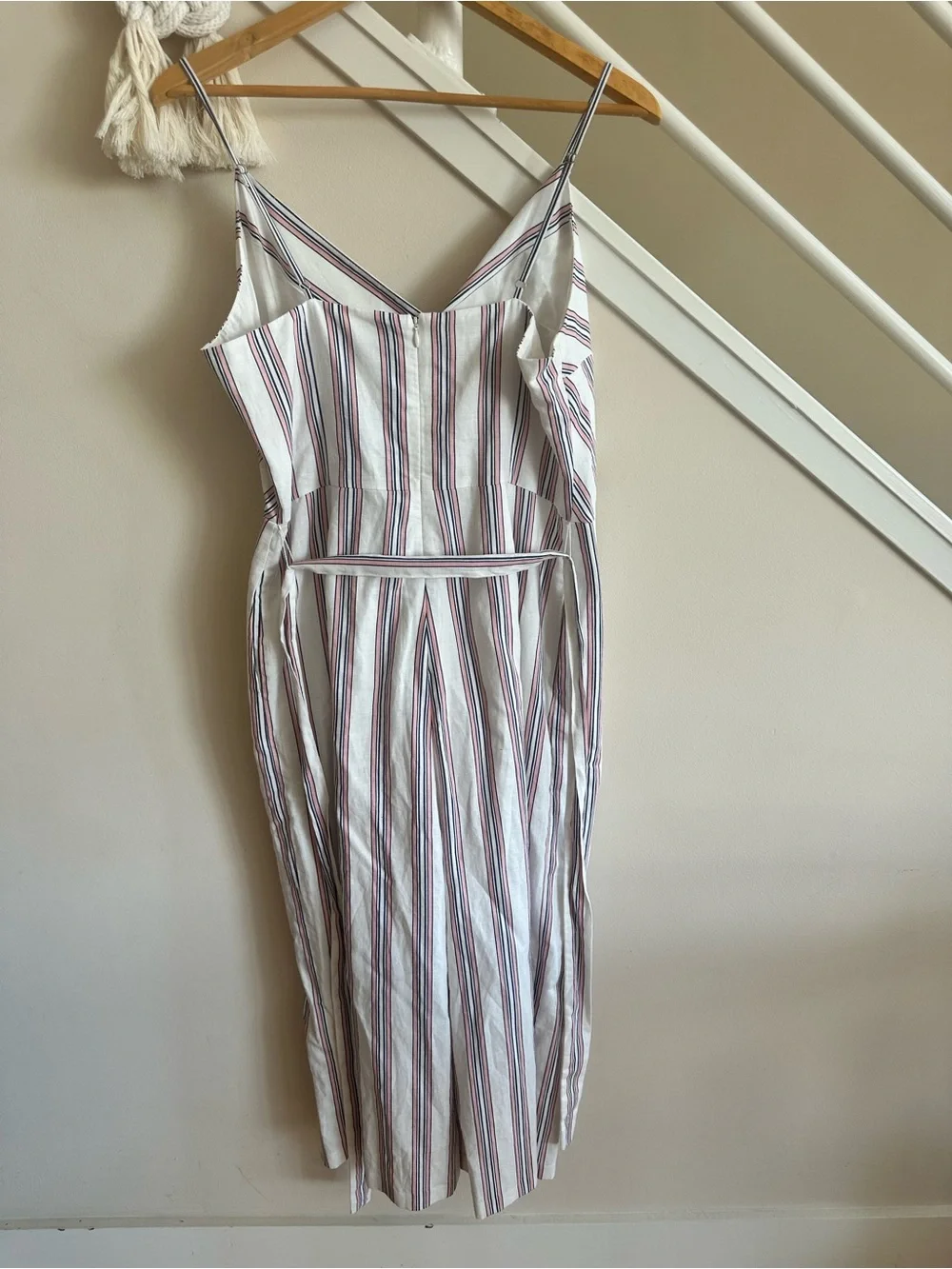 Banana Republic White Wide Leg Linen Jumpsuit with Pink & Navy Stripes Sz 12 NWT